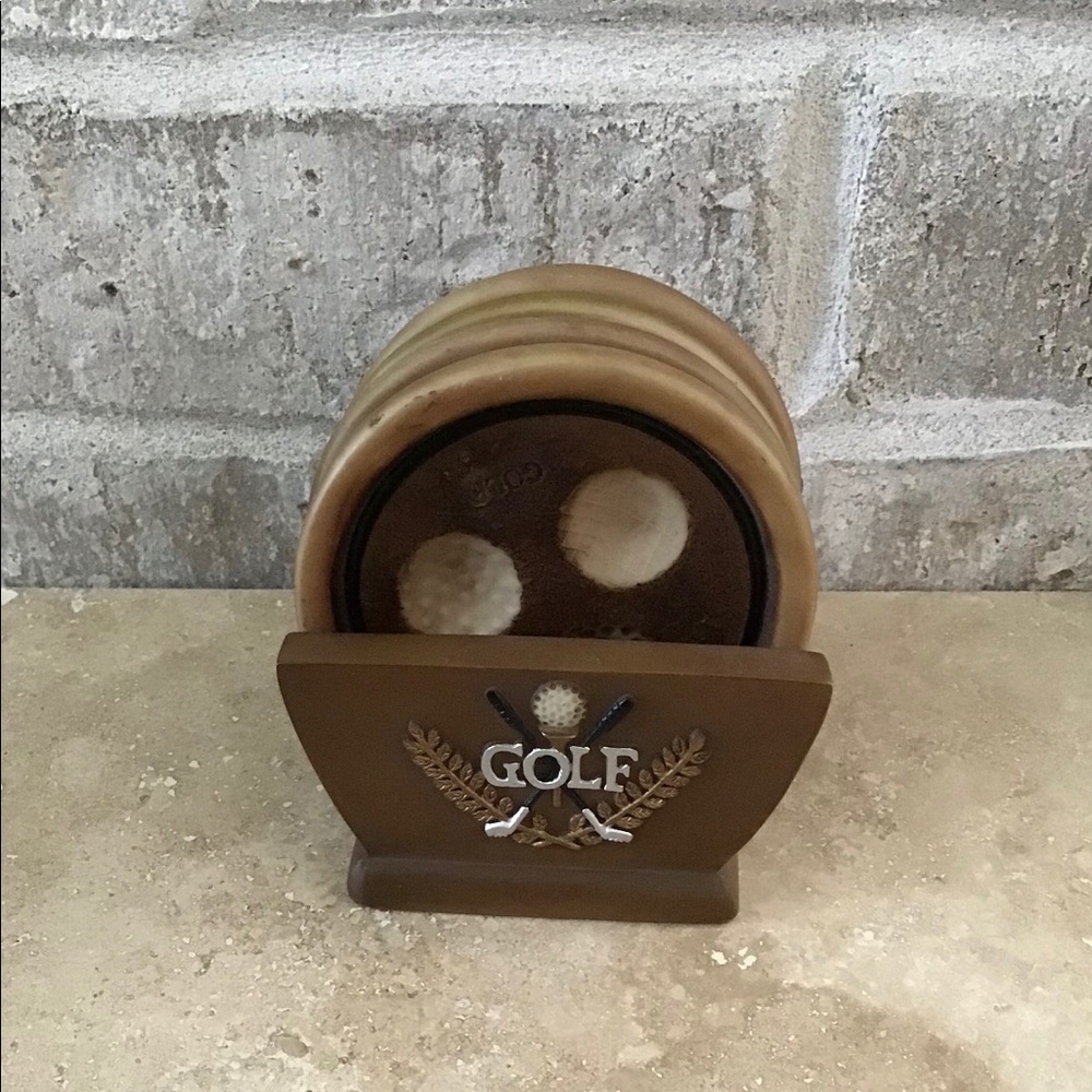 Set of Four Golf Coasters with Holder